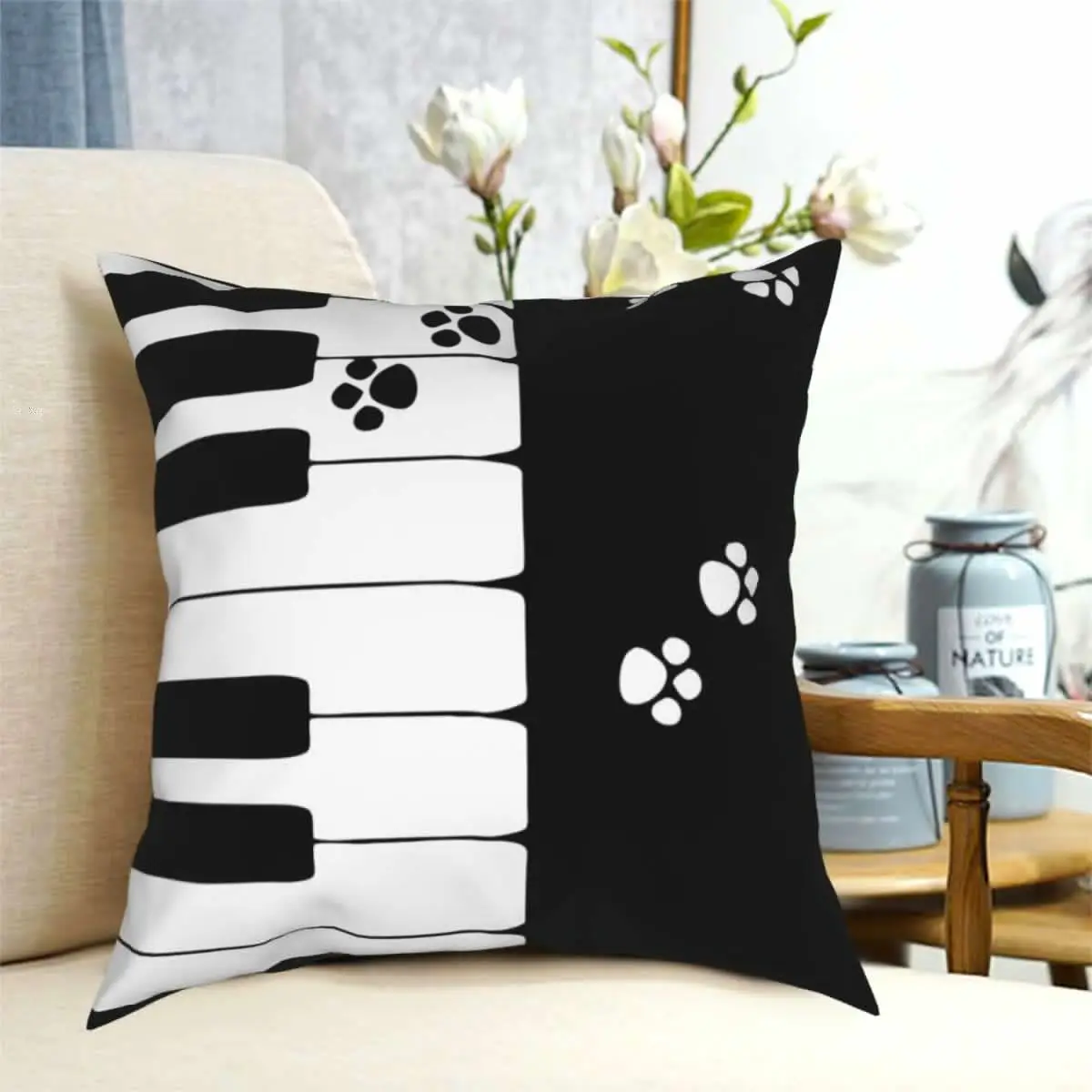 Черно белая подушка для пианино с клавиатурой чехол рисунком Женская Подарочная