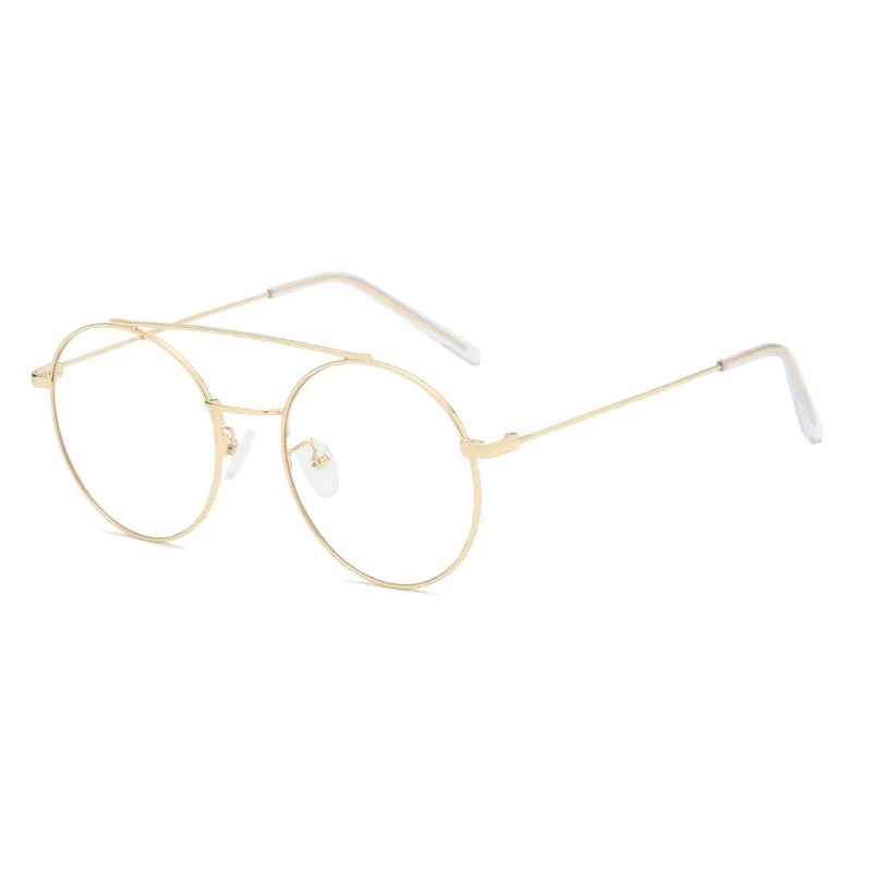 

Double Beam RETRO Art Round Flat Lens Glasses Tashion Trend Metal Spectacle Frame Can Be Equipped With Myopia Glasses
