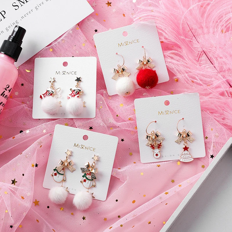 

Personalized all-match jewelry christmas earrings for women sweet lovely bow Snowman серьги 2020 тренд Hairball pendant long ear