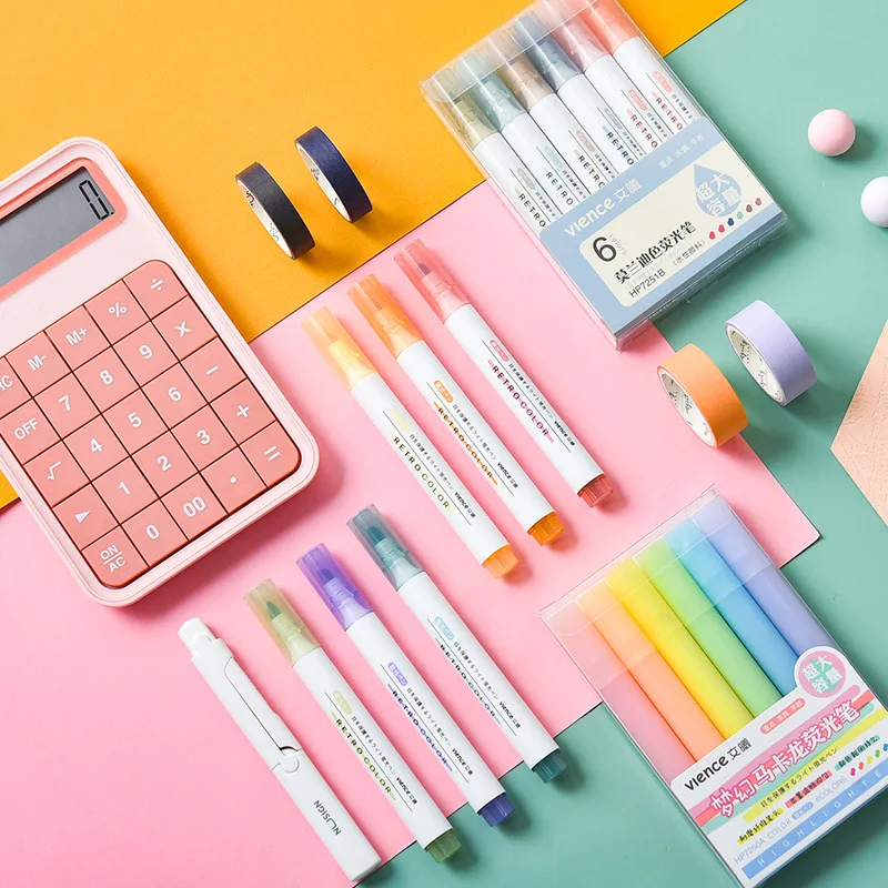 

W&G Morandi Highlighter Set Macaron Large Capacity Marker Pen Focus Division Marker Pen Hand-painted Graffiti School Stationery