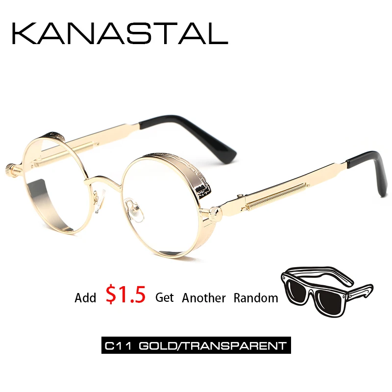 gold transparent2 Круглые Солнцезащитные очки в стиле стимпанк, зеркальные Мужские и женские очки в стиле панк, брендовые дизайнерские ретро очки в оправе, винтажные весенние солнечные очки UV400 - Цвет линз: gold transparent2