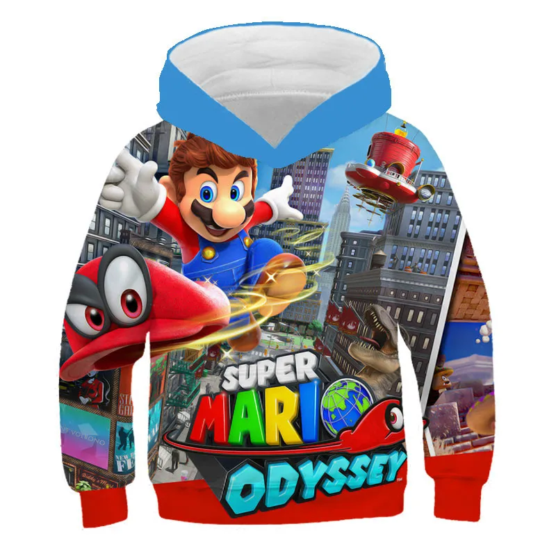 

Mario children's 3D super Hooded Sweatshirt boys and girls cartoon print clothing autumn Sweatshirt fashion anime sweater