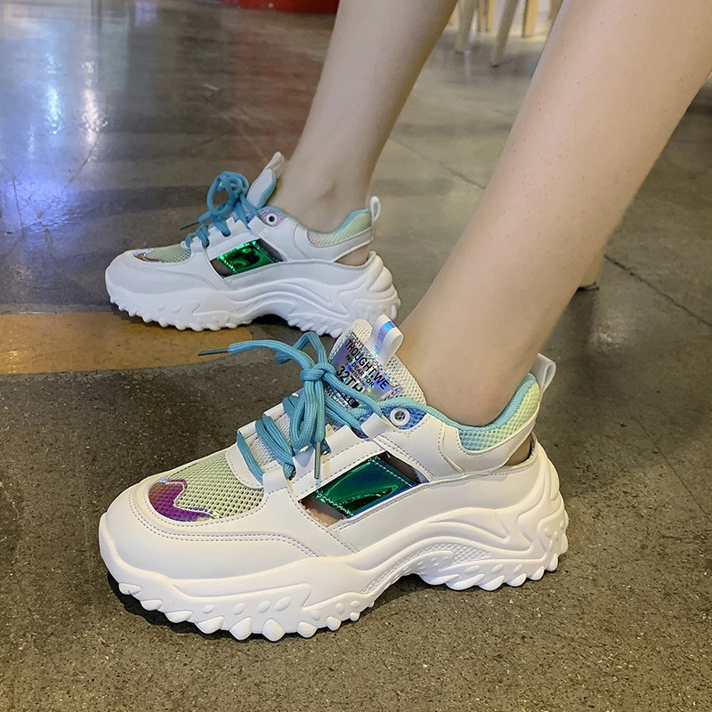 

2021 Summer Women Chunky Sneakers Breathable Mesh Casual Shoes 5cm Wedge Heels Platform Shoes Chaussures Femme Sports Dad Shoes
