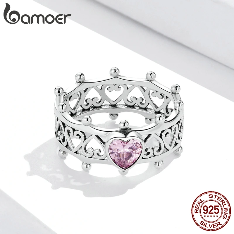 Женское Винтажное кольцо с сердечками Bamoer принцессы розовым кристаллом Размер 6 7