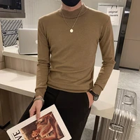 2021 autumn winter slim fit half high collar bottoming shirt mens 9 color sweater temperament mens high quality top