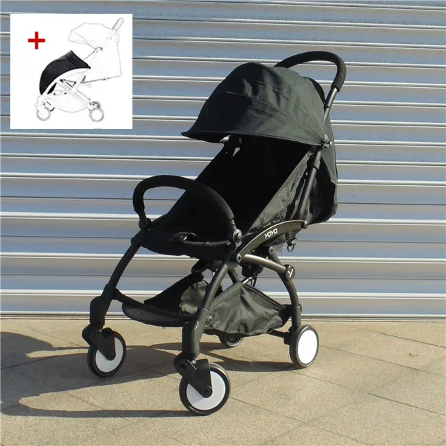 Детская коляска, легкая складная детская коляска, коляска для путешествий, может сидеть или лежать, гарантия по самой низкой цене, 8 подарков - Цвет: Black plus footmuff