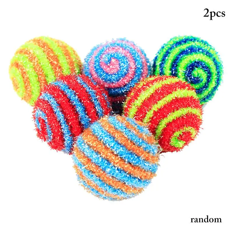 

2 Pcs/Set New Cat Toy Balls Cute Kitten Interactive Toy Colorful Tinsel Sparkle Cat Training Scratch Ball Pet Cats Toys Supplies