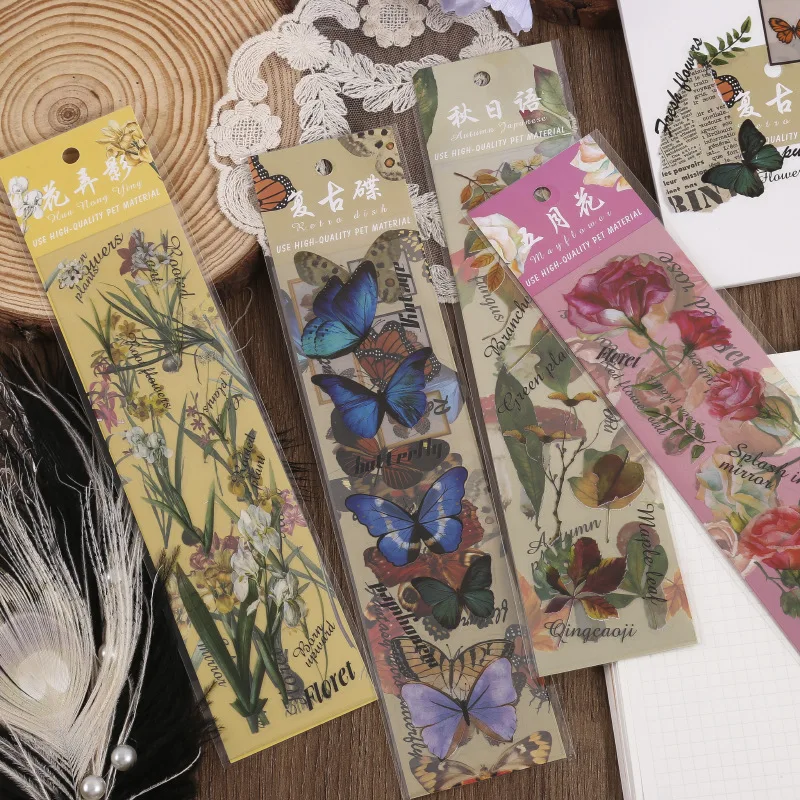 

Vintage Flower Plant Stickers Junk Journal Ephemera Scrapbooking Butterfly Sticker Stationery Craft Supplies DIY Embellishment