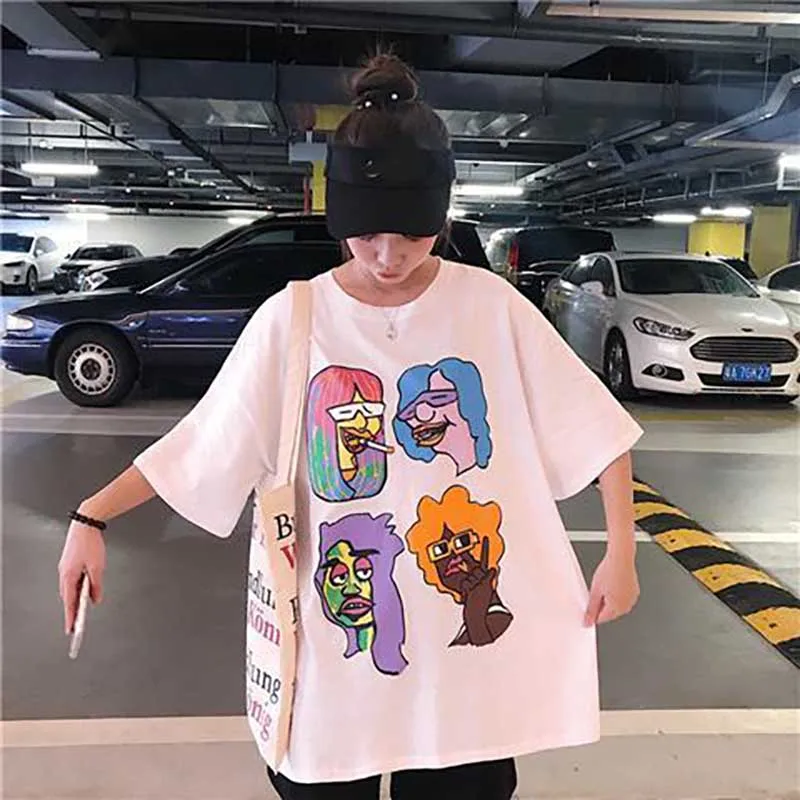 NiceMix 2020 Summer New Fashion Characters Cartoon Pattern Printing Half Sleeve Round Neck Short-sleeved T-shirt Women | Женская одежда