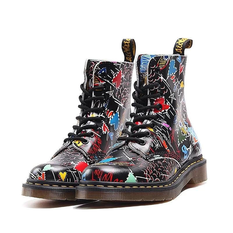 

printed boots women's line white color short boots motorcycle boots