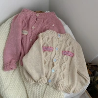 2021 girls knitted cardigan children vintage sweater korean baby autumn kids outerwear girl knit jacket coat child crochet tops