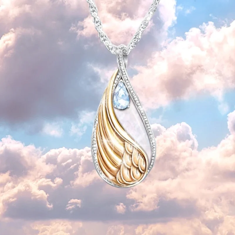 

Fashion romantic pendant drop-shaped angel wings blue zircon necklace feminine elegant wedding accessories Valentine's day gift