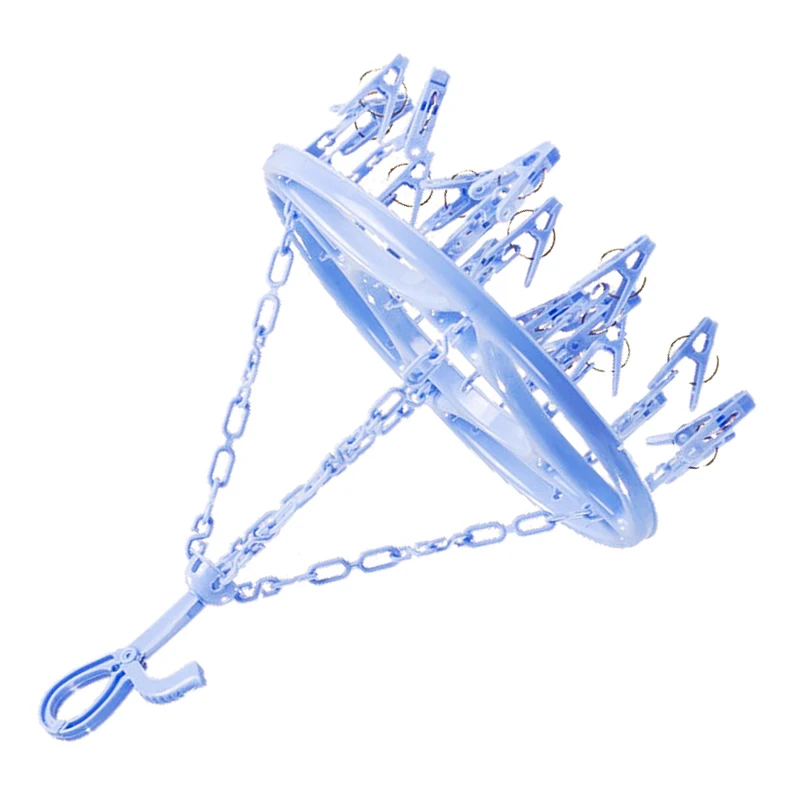 

Hanging Dryer 18 Clips Pin Laundry Clothes Hanger Underwear Socks Foldable New(blue)