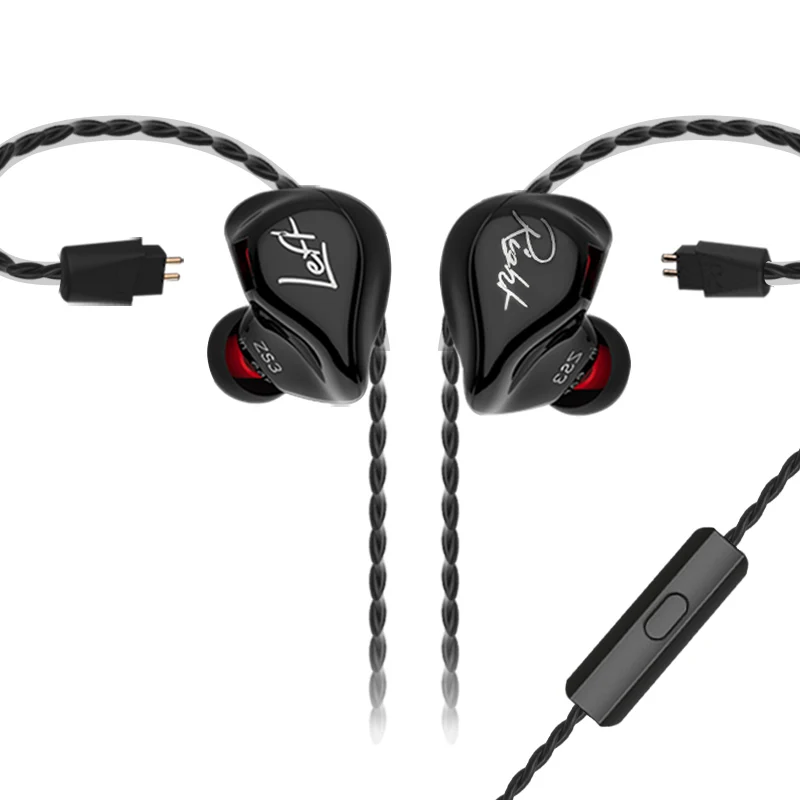 black with mic Новинка KZ ZS3 1DD Hifi спортивные наушники-вкладыши Динамический драйвер шумоподавление гарнитура с микрофоном замена кабеля AS10 BA10 ES4 - Цвет: black with mic