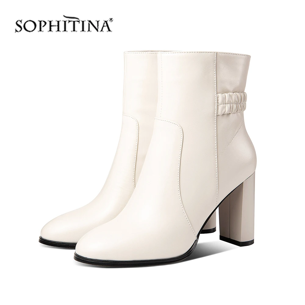 

SOPHITINA/однотонные модные дизайнерские ботинки; Высококачественная пикантная женская обувь из коровьей кожи на квадратном каблуке с острым н...
