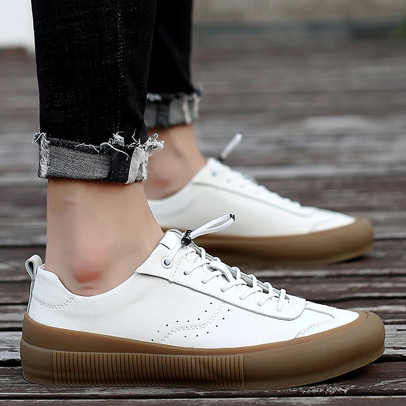 Sneakers Men Shoes Genuine Leather Top Quality Original Brand Autumn Casual Men Shoe Simple White Sneakers Comfortable Men Flats