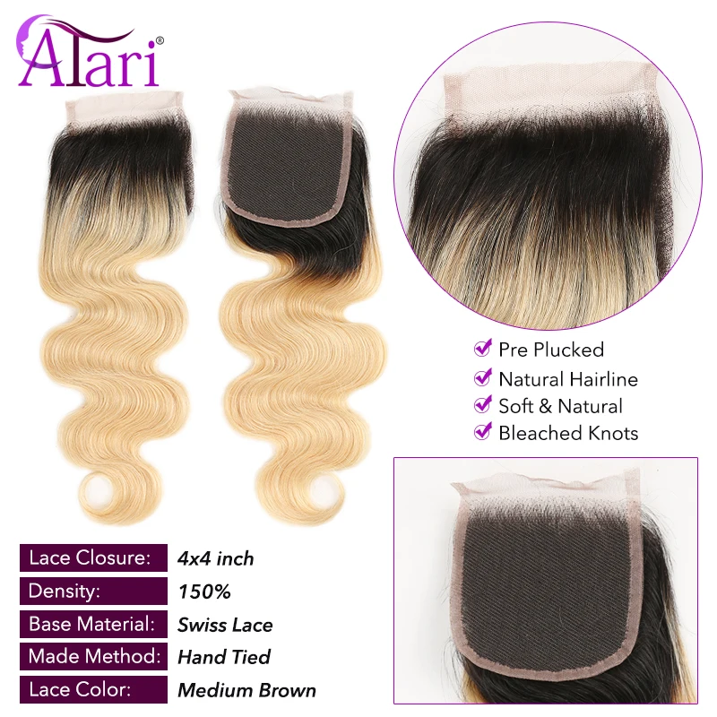 

1B 613 Bundles Wtih Closure Body Wave 3 Bundles Wtih Closure Brazilian Hair Honey Blonde Human Hair Bundles With Closure Arati