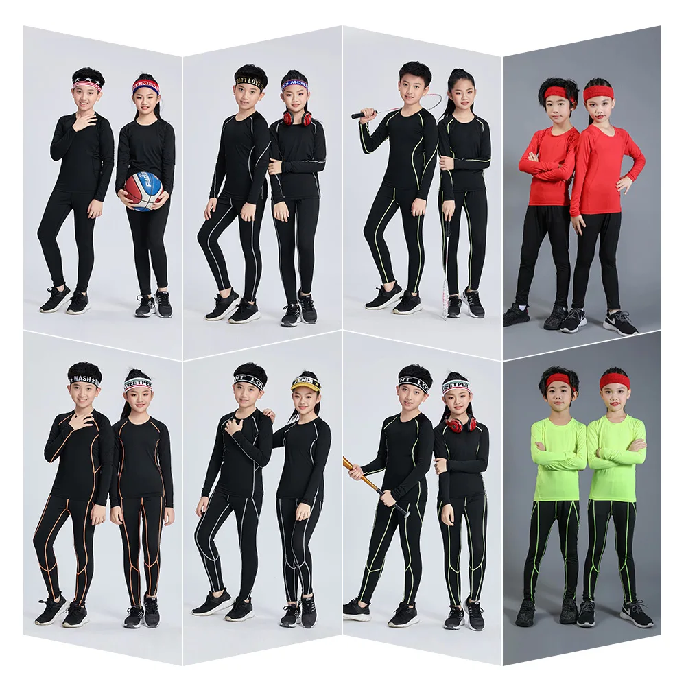 1 Sets of Children's Breathable Suit Thermal Underwear Training Suit Basketball Sweatpants Tights T Shirt Children's Clothing