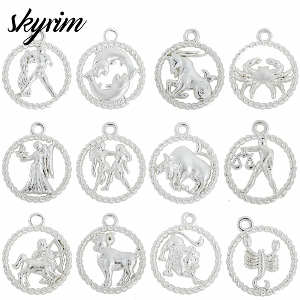 12pcs constellations Skyrim 12 Знак зодиака 12 подвески в виде созвездия Родиевые амулеты DIY Ювелирные изделия Водолей, рыбы Овен, Телец Близнецы 10 шт - Окраска металла: 12pcs constellations