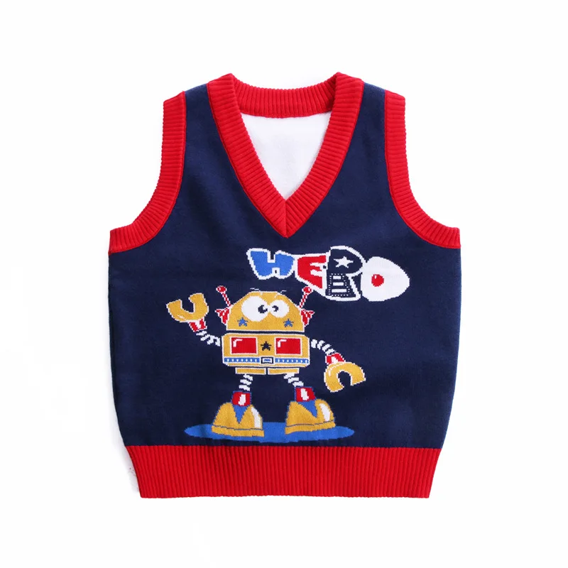 

Vest Boy Sweater Sleeveless Knit Clothes Winter Autumn Robot Pattern For Toddlers Baby