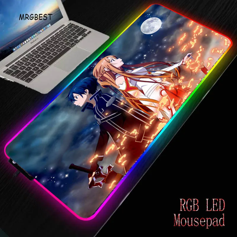 Коврик для мыши MRGBEST с блокировкой игровой коврик RGB подсветкой Большой Аниме