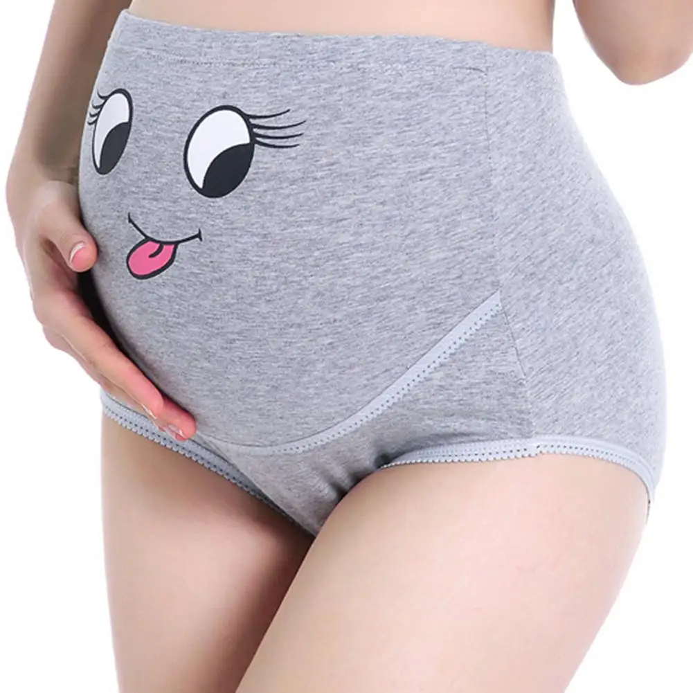 

Breathable Cotton Adjustable Maternity Underwear High Waist Belly Support Pregnant Women Underwear Cartoon Face Pattern Panties