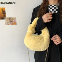 faux fur totes with chain handle winter new high quality soft plush womens designer handbag travel shoulder bag