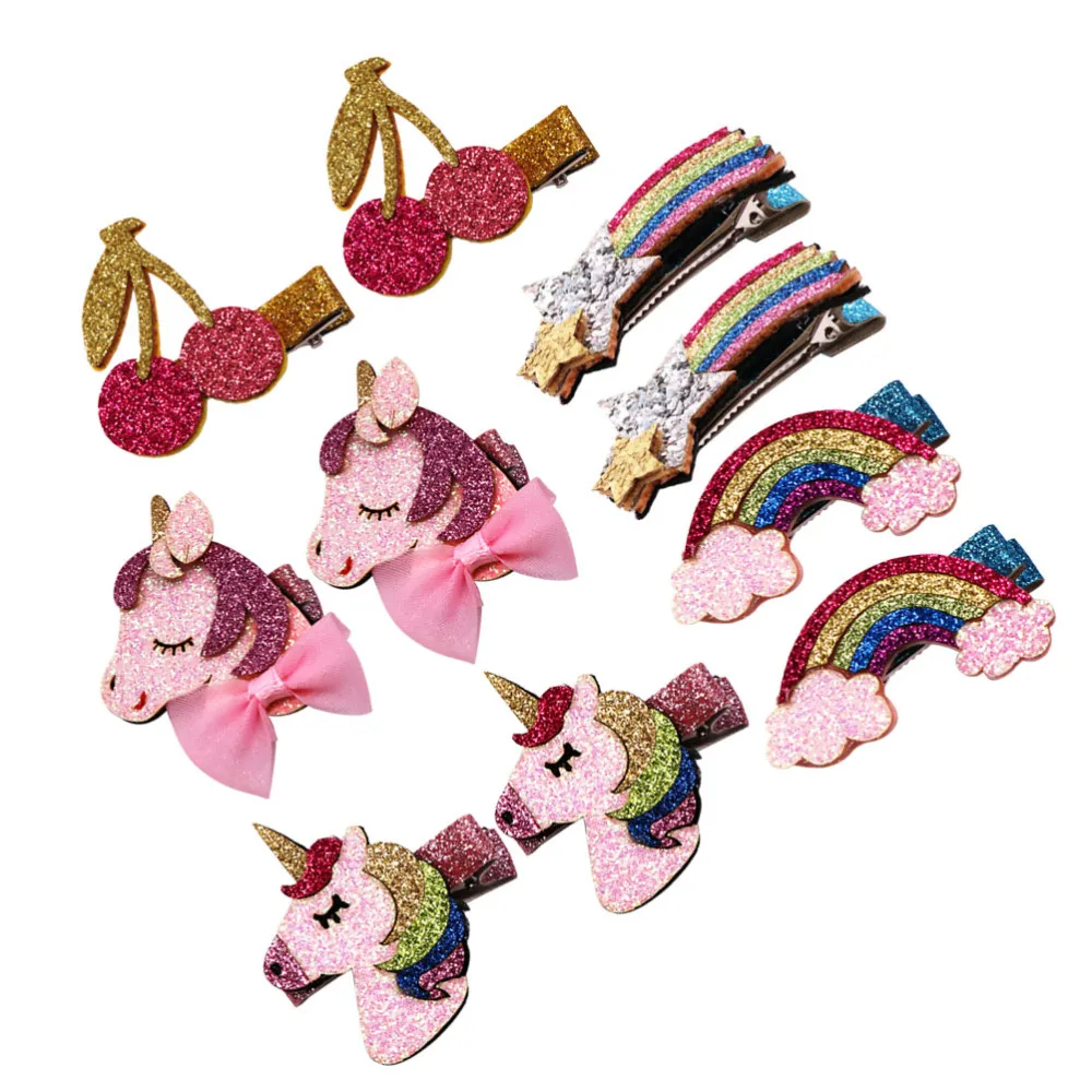 

10pcs Glitter Hair Clips Paillette Lovely Hair Clips Barrettes Hair Accessories (Bowknot Meteor Rainbow Cherry for Each
