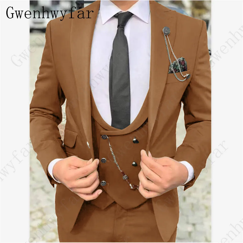 Color 19 Gwenhwyfar, классический Бирюзовый мужской костюм, официальный Свадебный костюм для мужчин, на заказ, приталенный смокинг для жениха, пиджак, брюки, жилет, костюм из 3 предметов - Цвет: Color 19