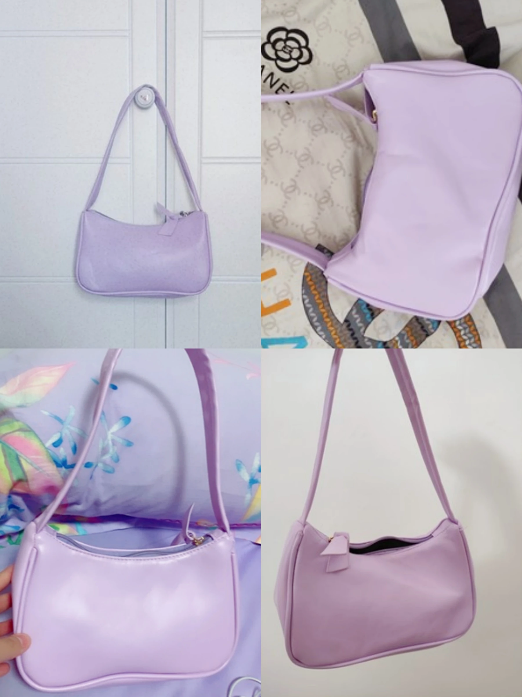 

Soft PU Leather Women Purple Underarm Bag Retro Solid Color Ladies Baguette Handbags Fashion Design Girls Small Shoulder Bags