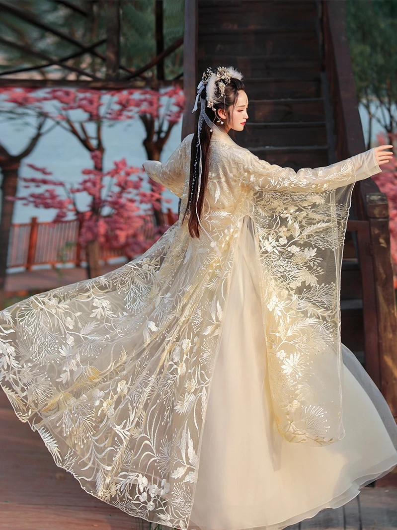 Новый женский костюм Hanfu летнее кружевное платье в китайском стиле с вышивкой для