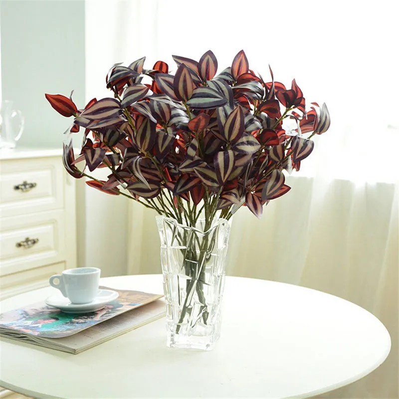 

1 Bouquet Artificial Simulation Flower 3 Fork Silk Vivid Green Plant Leaves For New Year Home Garden Party Decorative