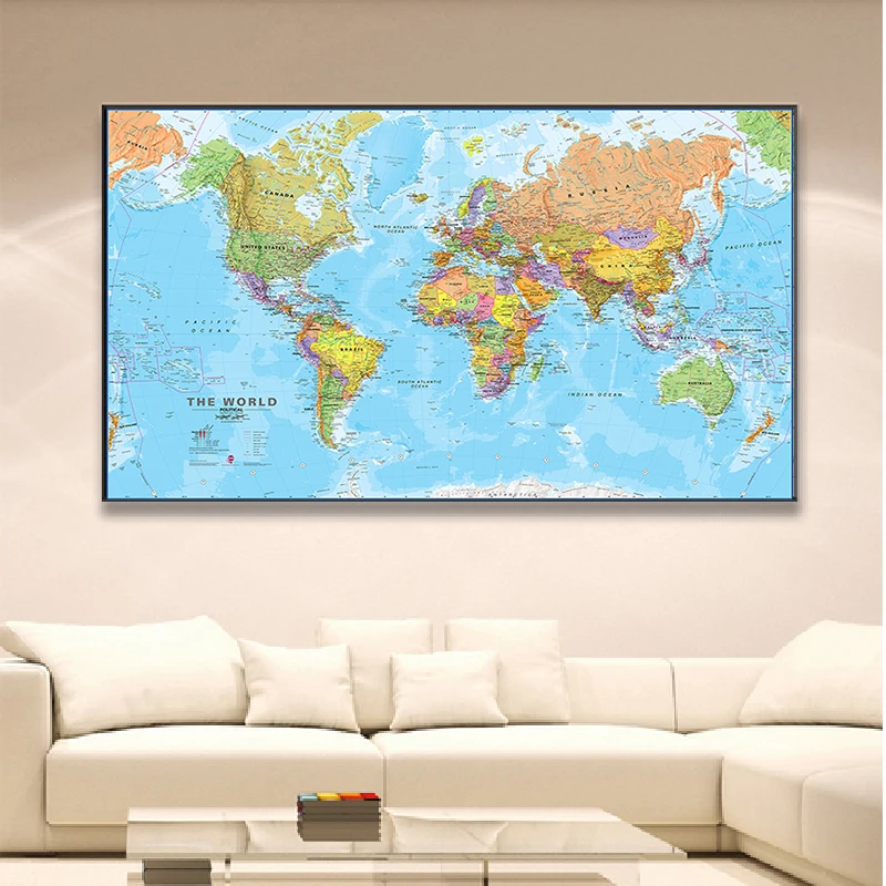150*100cm The World Map Detailed Poster Non-woven Canvas Painting Wall Art Decor Living Room Home Decoration School Supplies