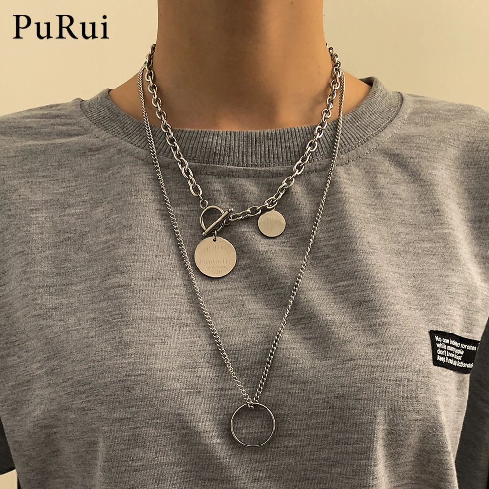 

Women Round Geometric Pendant Necklace Stainless Steel Triangle Male Pendants Long Chain Couple Necklace Streetwear Jewelry