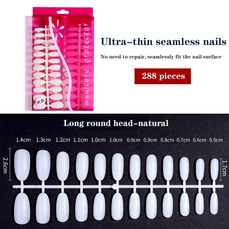 

288Pcs Wearable Nails Ultra-thin Seamless French Square Round Transparent Water Droplet Coffin Fake Nail Tools Accessories