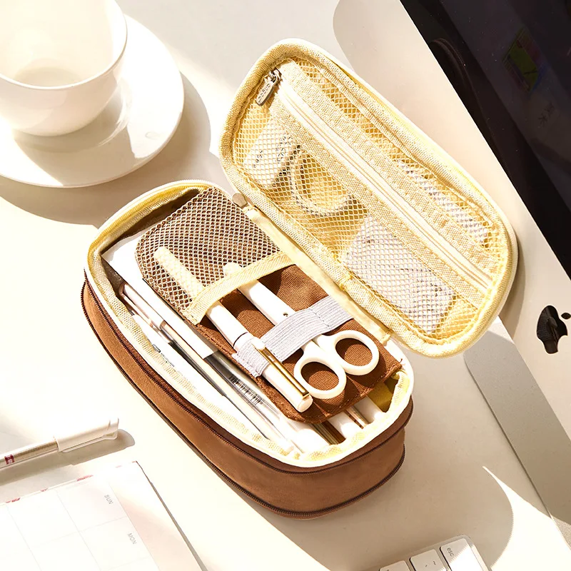 Кавайный чехол для карандаша Макарон цветной холст стрейч двойной слой большой