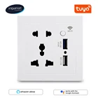 Yagusmart Tuya Wi-Fi клеммной колодкой универсальная умная розетка приложение Tuya дистанционного Управление Alexa Google Home USB Порты и разъёмы штекер 10A разъем
