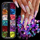 12 цветов в упаковке, 3D лазерная голографическая бабочка, блестки для ногтей, флуоресцентная блестящая фольга, макияж, инструмент для маникюра, хлопья для дизайна ногтей