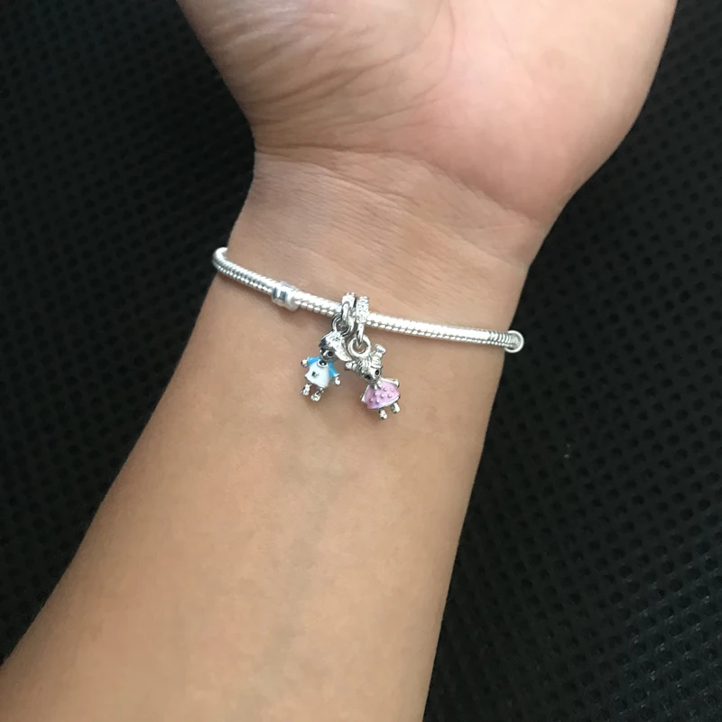 LMNZB Original Solid 925 Silver Bracelet with lovers Boy&Girl Charms 3MM Snake Bone Charm Bracelet For Women Gift Jewelry