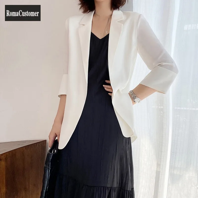 

Белые костюмы, пальто, женская тонкая весенне-осенняя Новая Элегантная блузка, Корейская однотонная облегающая женская лаконичная Повседн...