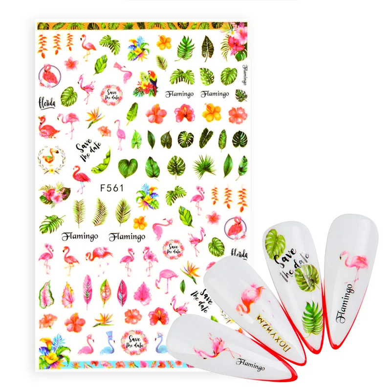 

Tropical Plants Flowers Leaf Adhesive Nails Stickers Flamingo Water Decal Accessorie Summer Designs Manicure Nail Art Sticker