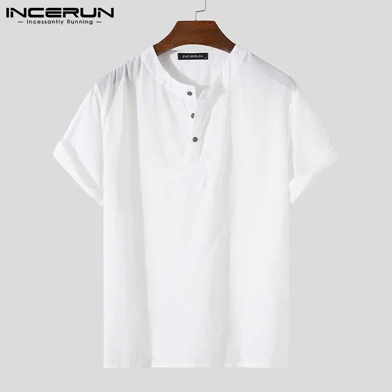 

Рубашка INCERUN мужская с коротким рукавом, однотонная дышащая повседневная Уличная одежда, лето 2021