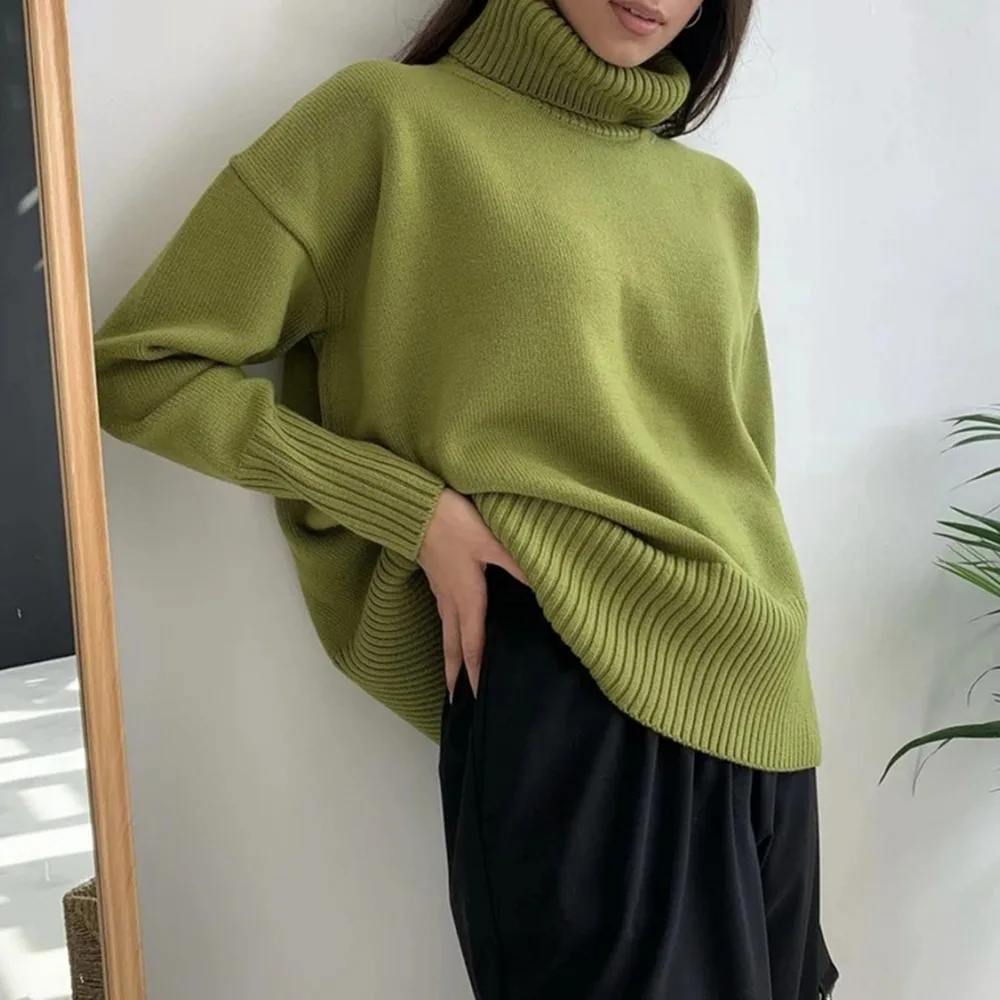 

Женский кашемировый свитер с высоким воротником, элегантный плотный теплый вязаный пуловер, Базовая Трикотажная одежда, джемпер, свободный...