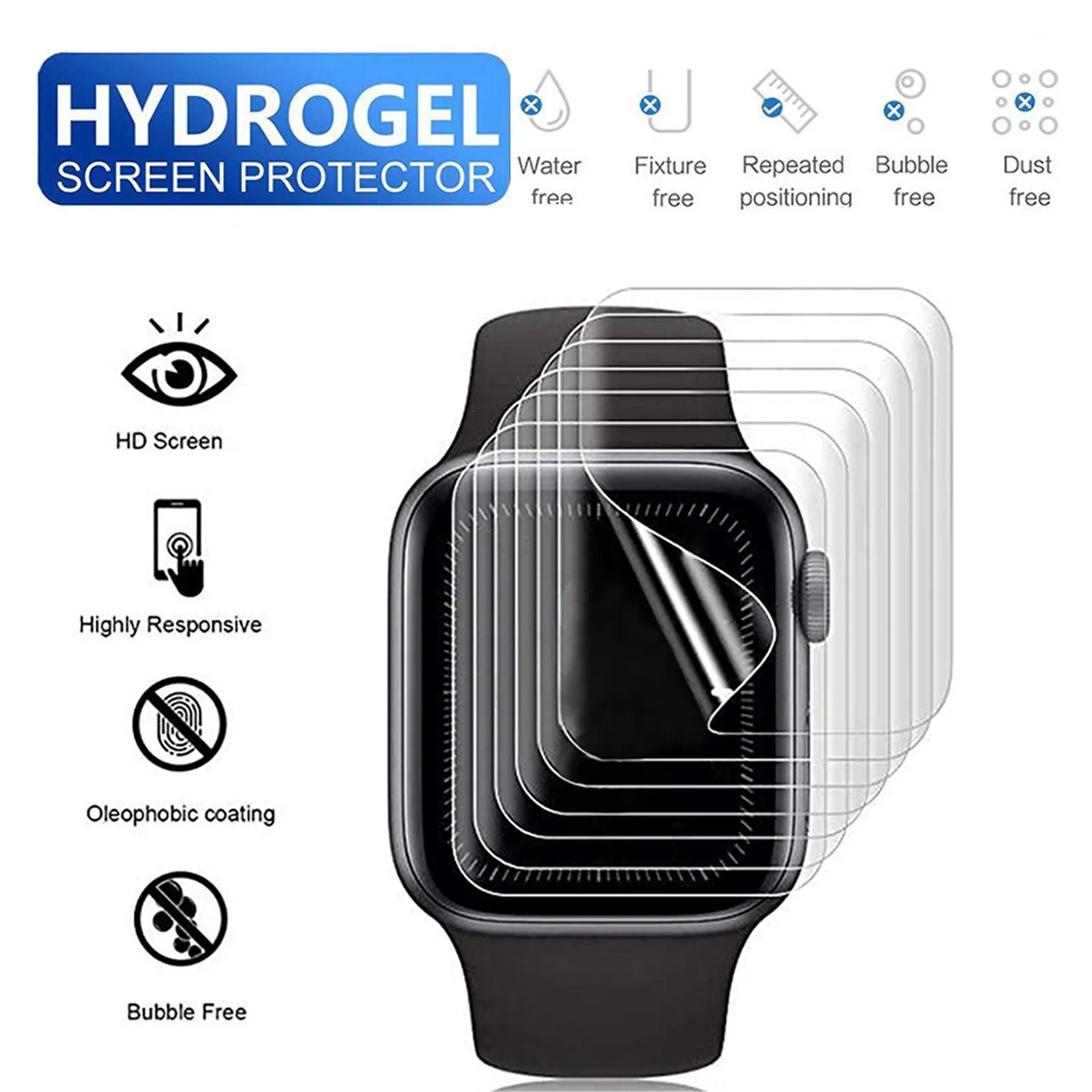 

5PCS TPU hydrogel soft transparent high sensitivity screen protector HD optical enhancement film for watch SE / Watch 6 44M