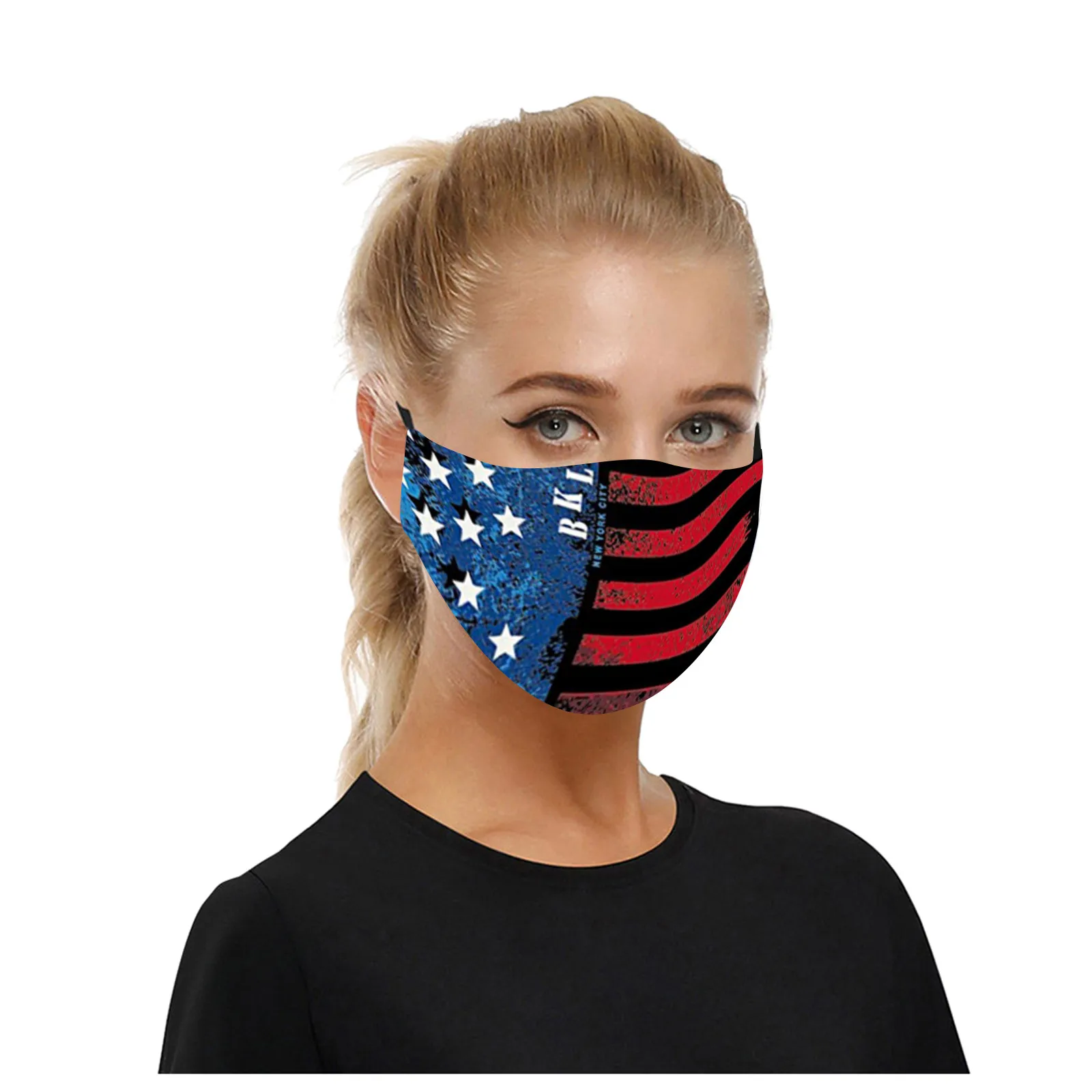 Многоразовые маски для лица женские Тканевые моющиеся с принтом флага защитные