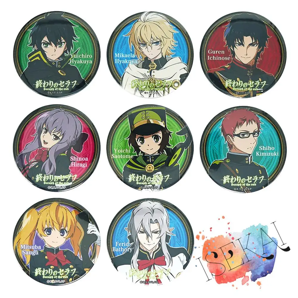 Серафим конец значок аниме Owari no Seraph Shinoa Hiiragi Ферид Батори Mikaela Hyakuya Yuichiro