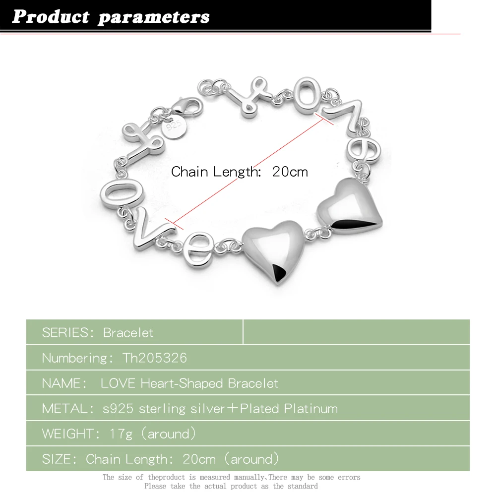 Женский браслет из серебра 925 пробы с подвеской в виде надписи Love | Украшения и