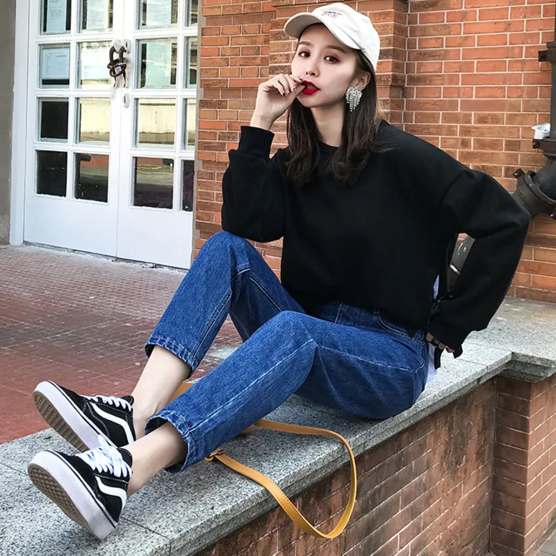 Хлопковые белые джинсы для женщин с высокой талией шаровары мам весны 2020 нового