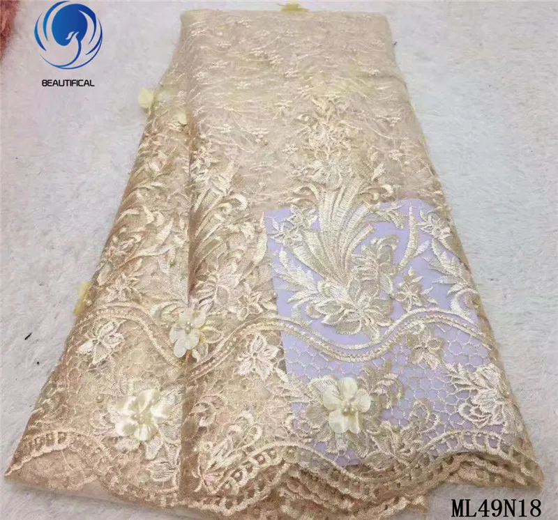 

BEAUTIFICAL 3d lace african wedding dress flower french lace fabric with beads embroidery tulle mesh 3d lace tissu 2019 ML49N18