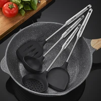 Black Silicone Cooking Appliances With Stainless Steel Handle Kitchen Tools Accessories Soup Spoon Spatula Nonstick Cookware Set